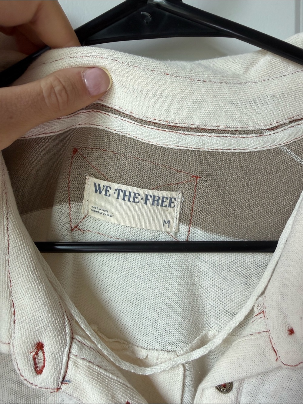 We The Free Cream Button-Front Top with Contrast Stitching